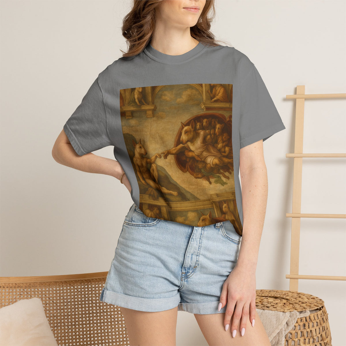 Bull Terrier The Creation of Adam — after Michelangelo, 1512 | Garment-Dyed Tee