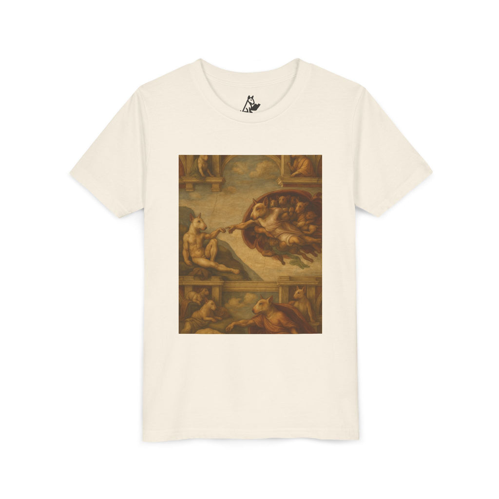Bull Terrier The Creation of Adam — after Michelangelo, 1512 | Youth Tee