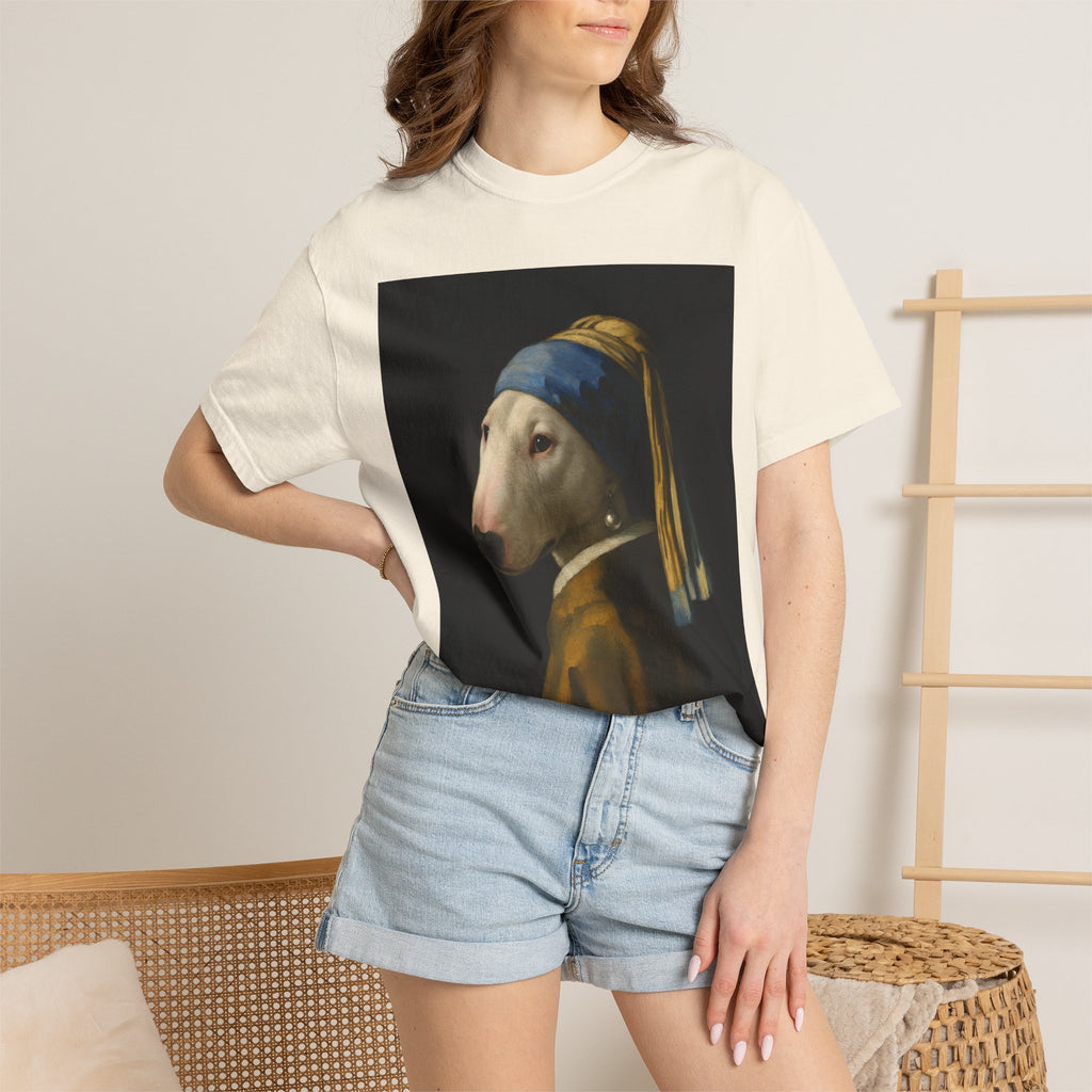 Bull Terrier Girl with a Pearl Earring — after Johannes Vermeer, c.1665 | Garment-Dyed Tee