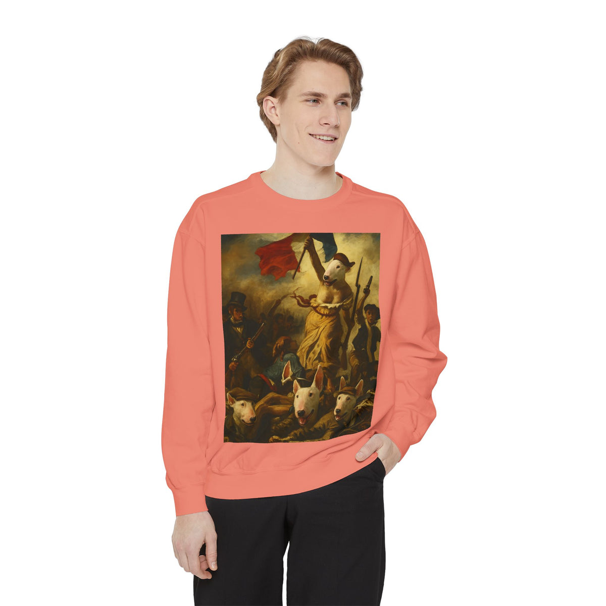 Bull Terrier Liberty Leading the People — after Eugene Delacroix, 1830 | Crewneck