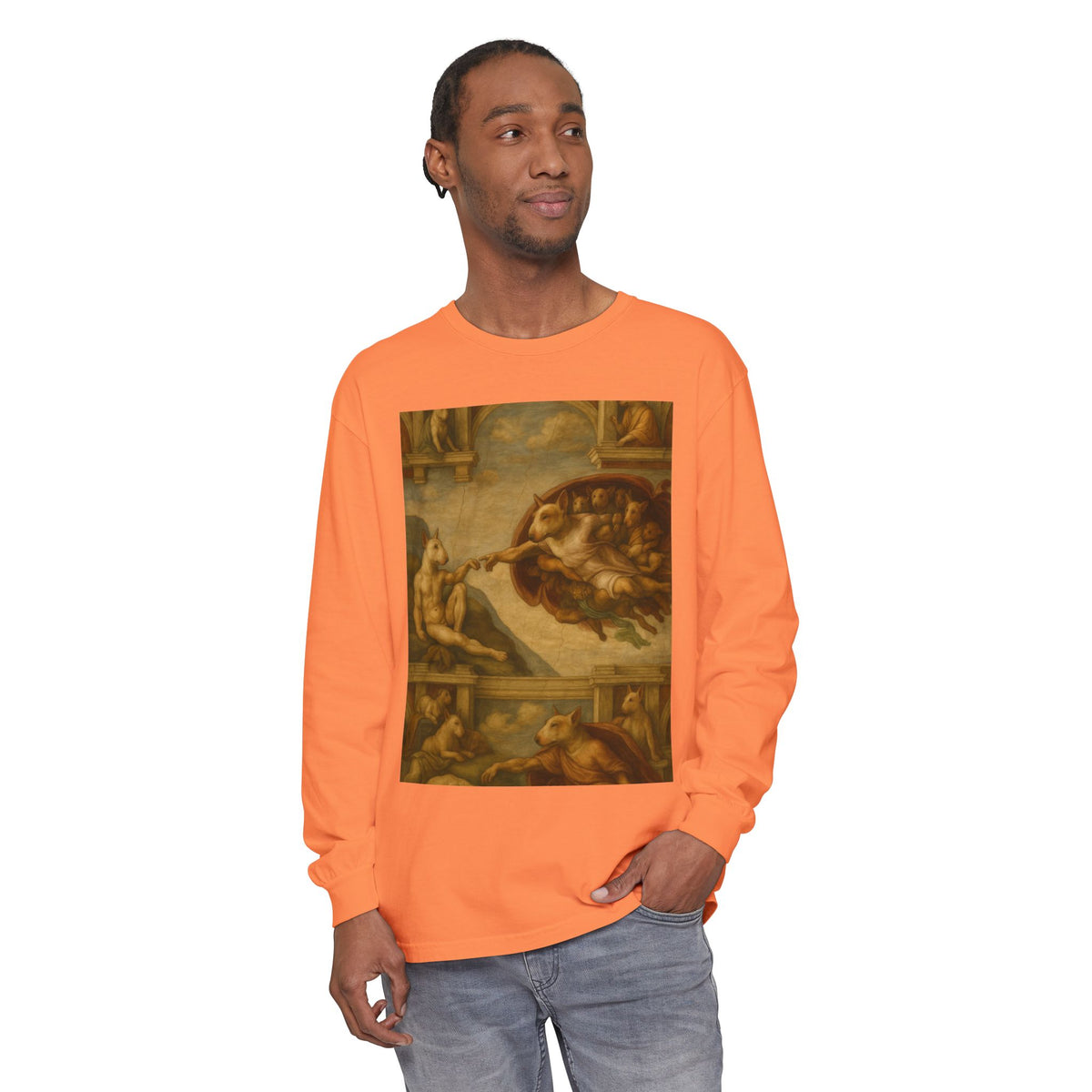 Bull Terrier The Creation of Adam — after Michelangelo, 1512 | Long Sleeve
