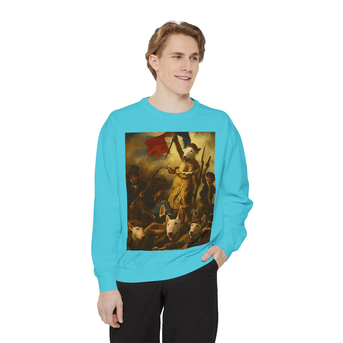 Bull Terrier Liberty Leading the People — after Eugene Delacroix, 1830 | Crewneck