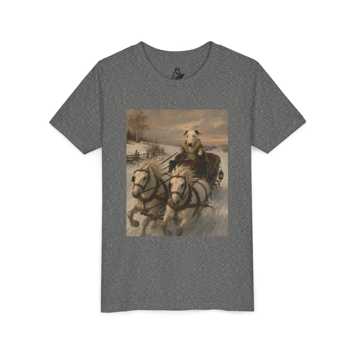 Bull Terrier Sleigh Ride — after Alfred Wierusz-Kowalski, c.1890 | Youth Tee