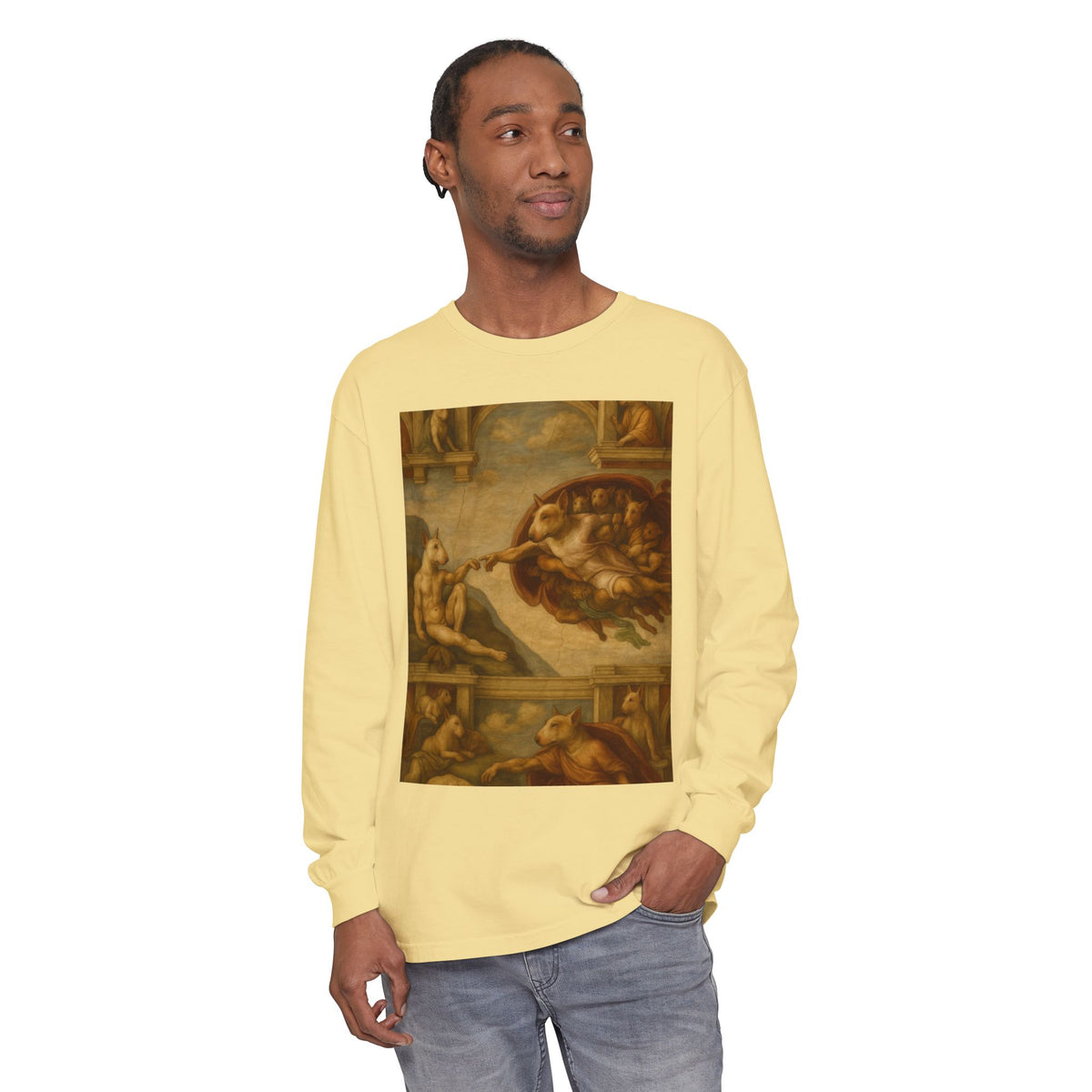 Bull Terrier The Creation of Adam — after Michelangelo, 1512 | Long Sleeve