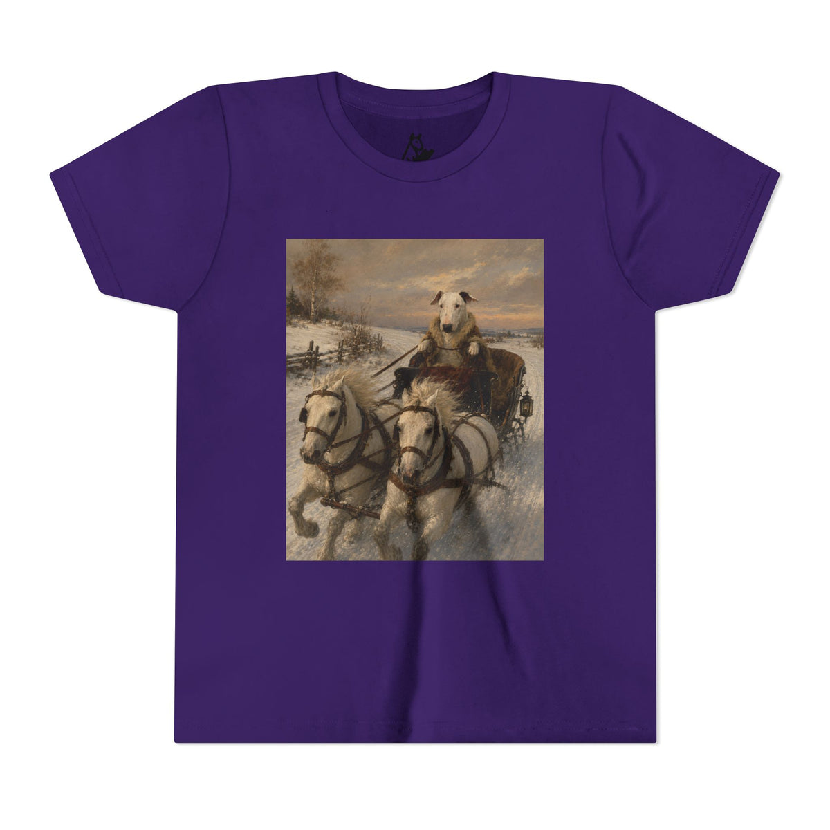 Bull Terrier Sleigh Ride — after Alfred Wierusz-Kowalski, c.1890 | Youth Tee