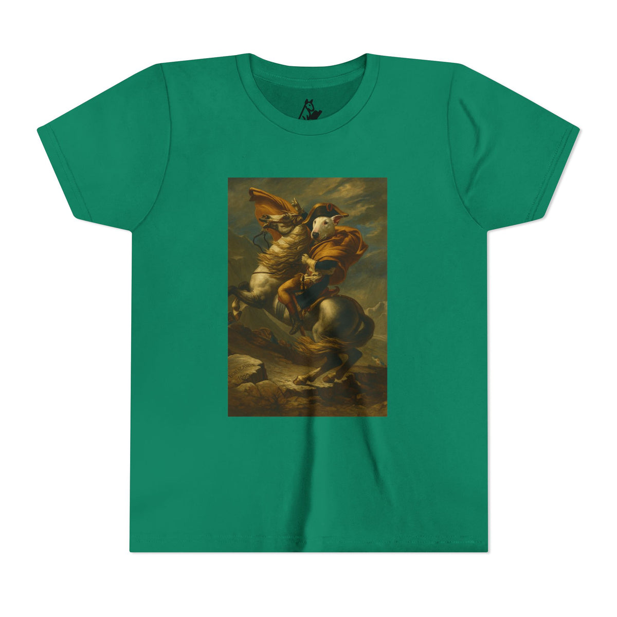 Bull Terrier Napoleon Crossing the Alps — after Jacques-Louis David, 1801 | Youth Tee