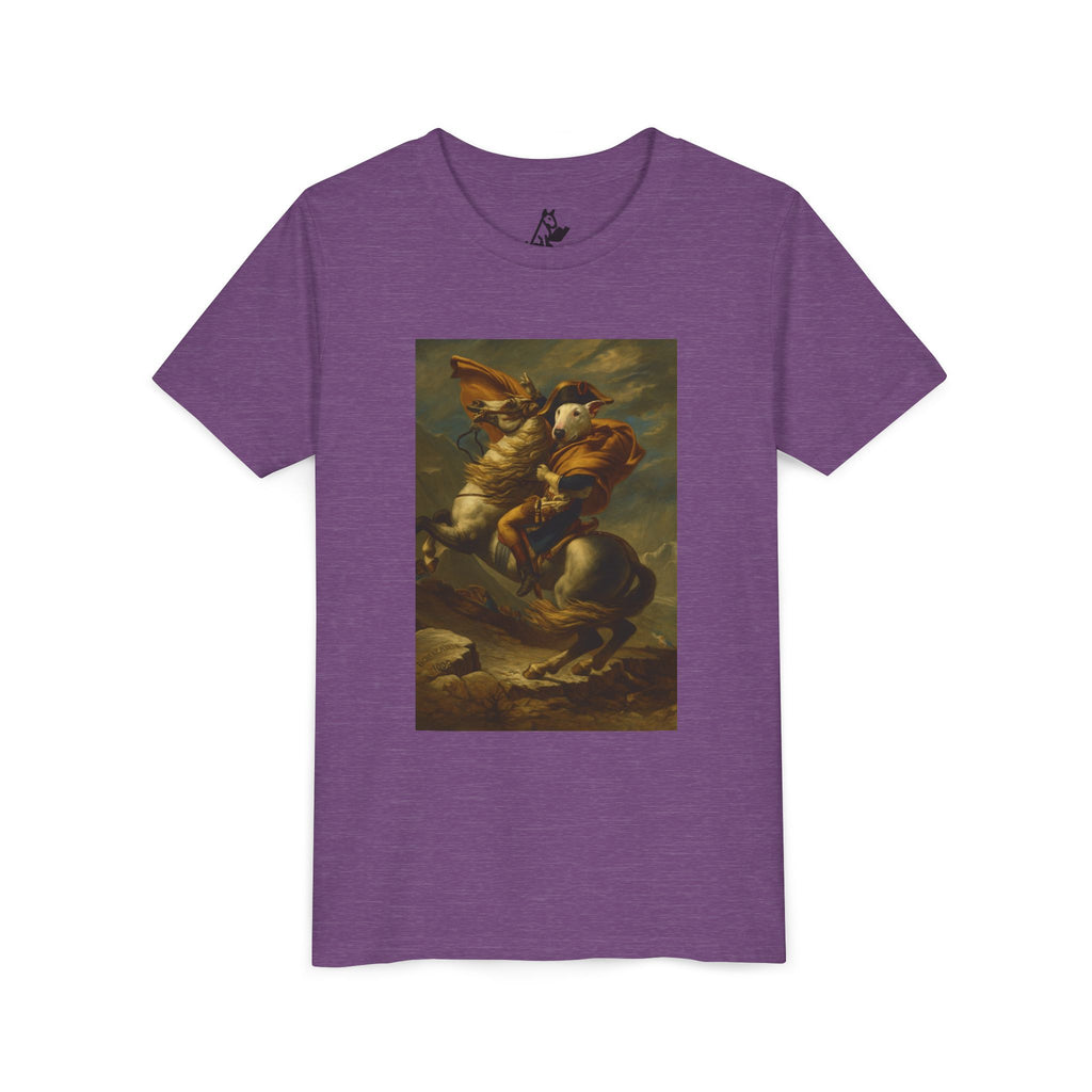 Bull Terrier Napoleon Crossing the Alps — after Jacques-Louis David, 1801 | Youth Tee