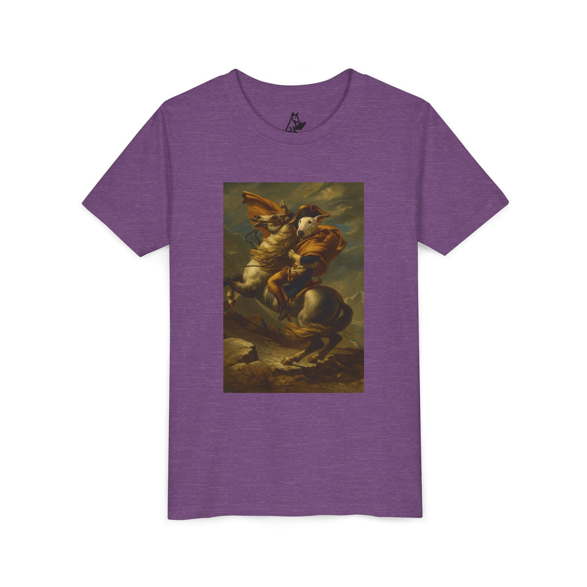 Bull Terrier Napoleon Crossing the Alps — after Jacques-Louis David, 1801 | Youth Tee