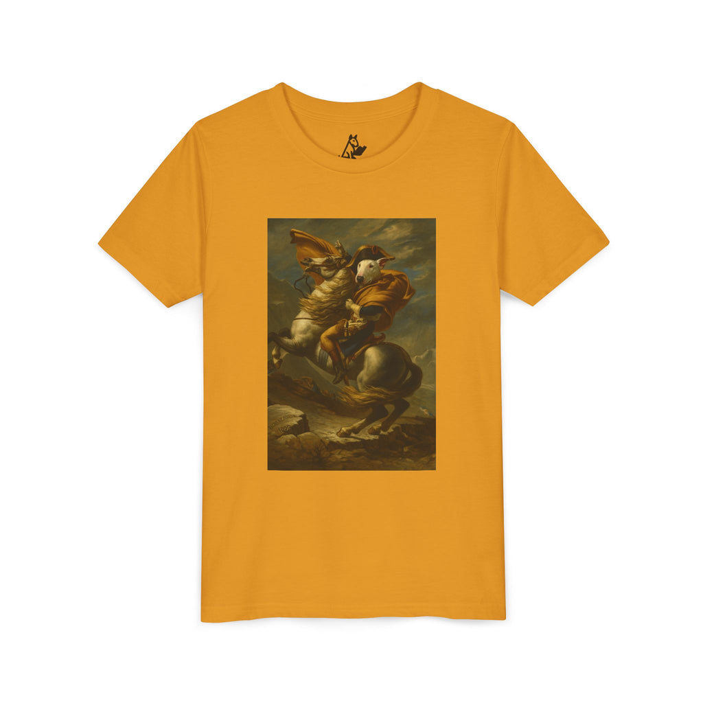 Bull Terrier Napoleon Crossing the Alps — after Jacques-Louis David, 1801 | Youth Tee
