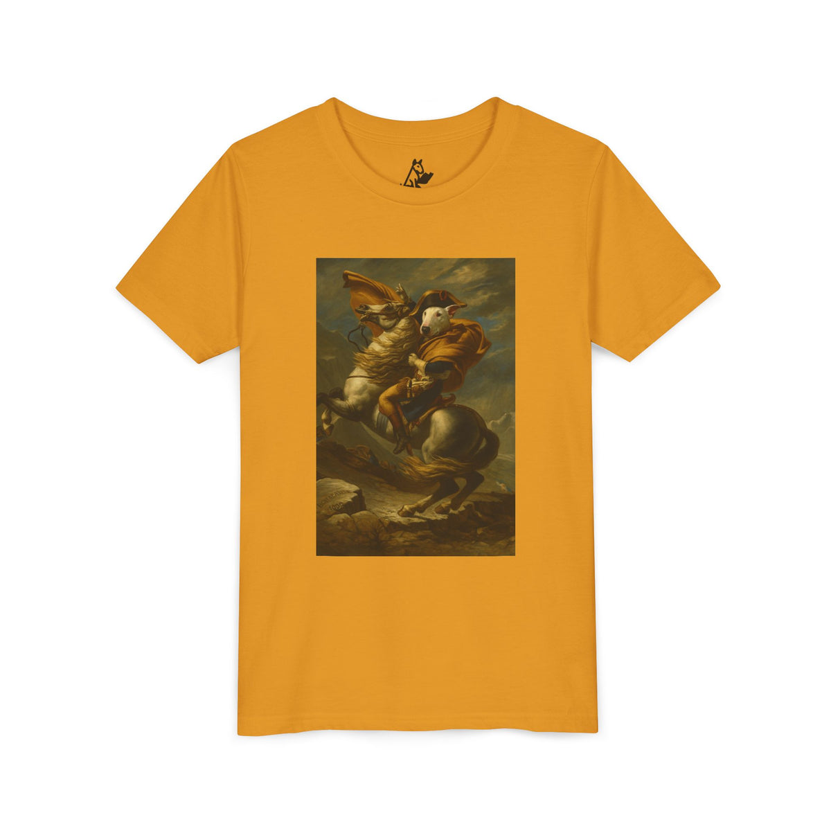 Bull Terrier Napoleon Crossing the Alps — after Jacques-Louis David, 1801 | Youth Tee