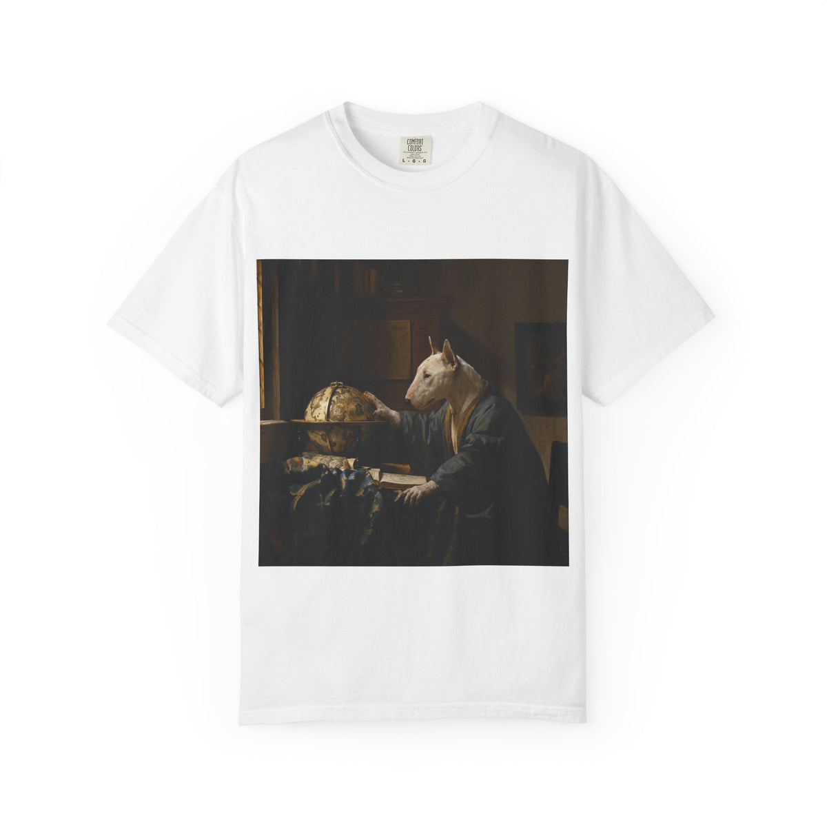 Bull Terrier The Astronomer — after Johannes Vermeer, 1668 | Garment-Dyed Tee
