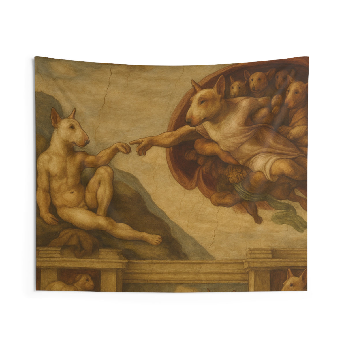 Bull Terrier The Creation of Adam — after Michelangelo, 1512 | Tapestry
