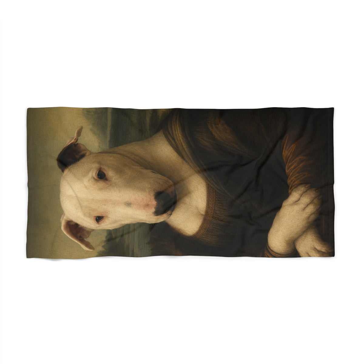 Bull Terrier Mona Lisa — after Leonardo da Vinci, c.1503 | Beach Towel