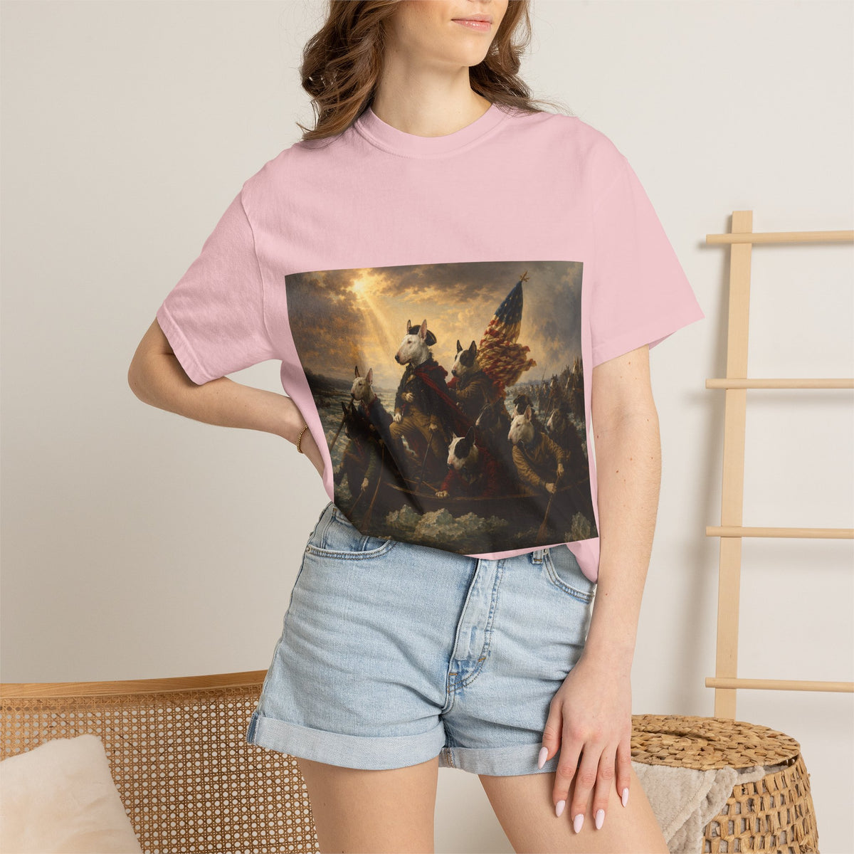 Bull Terrier Washington Crossing the Delaware — after Emanuel Leutze, 1851 | Garment-Dyed Tee