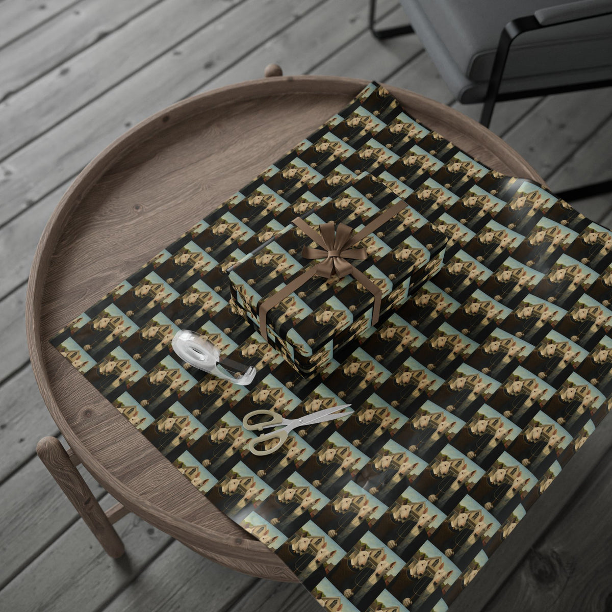 Bull Terrier American Gothic — after Grant Wood, 1930 | Wrapping Paper