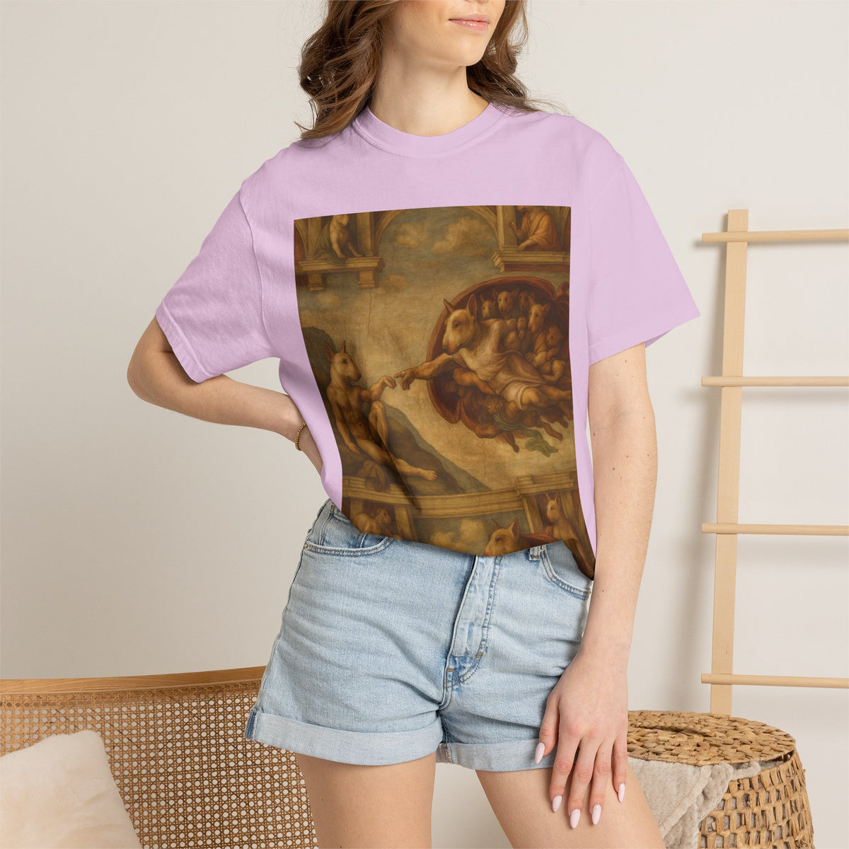 Bull Terrier The Creation of Adam — after Michelangelo, 1512 | Garment-Dyed Tee