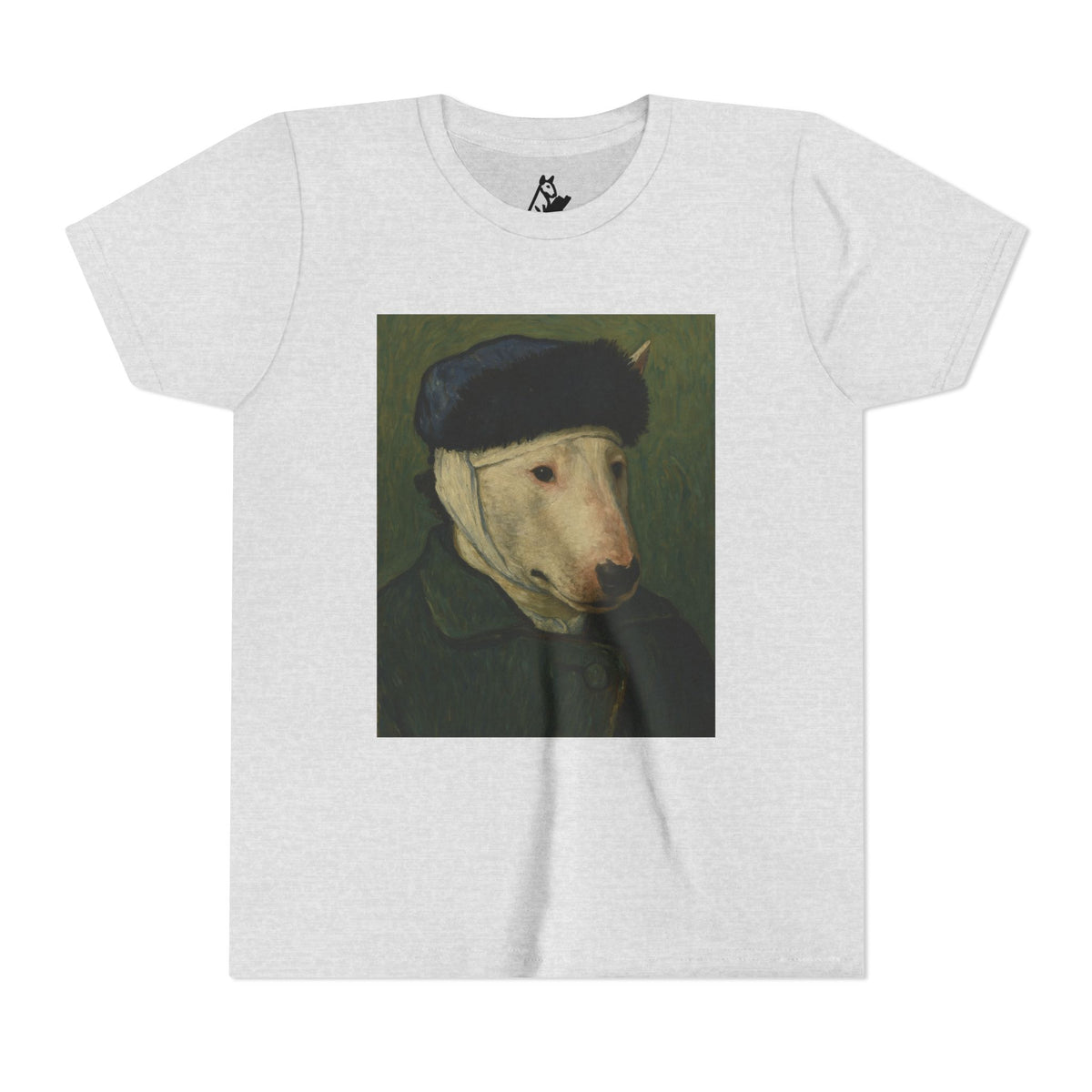 Bull Terrier Self-Portrait with Bandaged Ear — after Vincent van Gogh, 1889 | Youth Tee