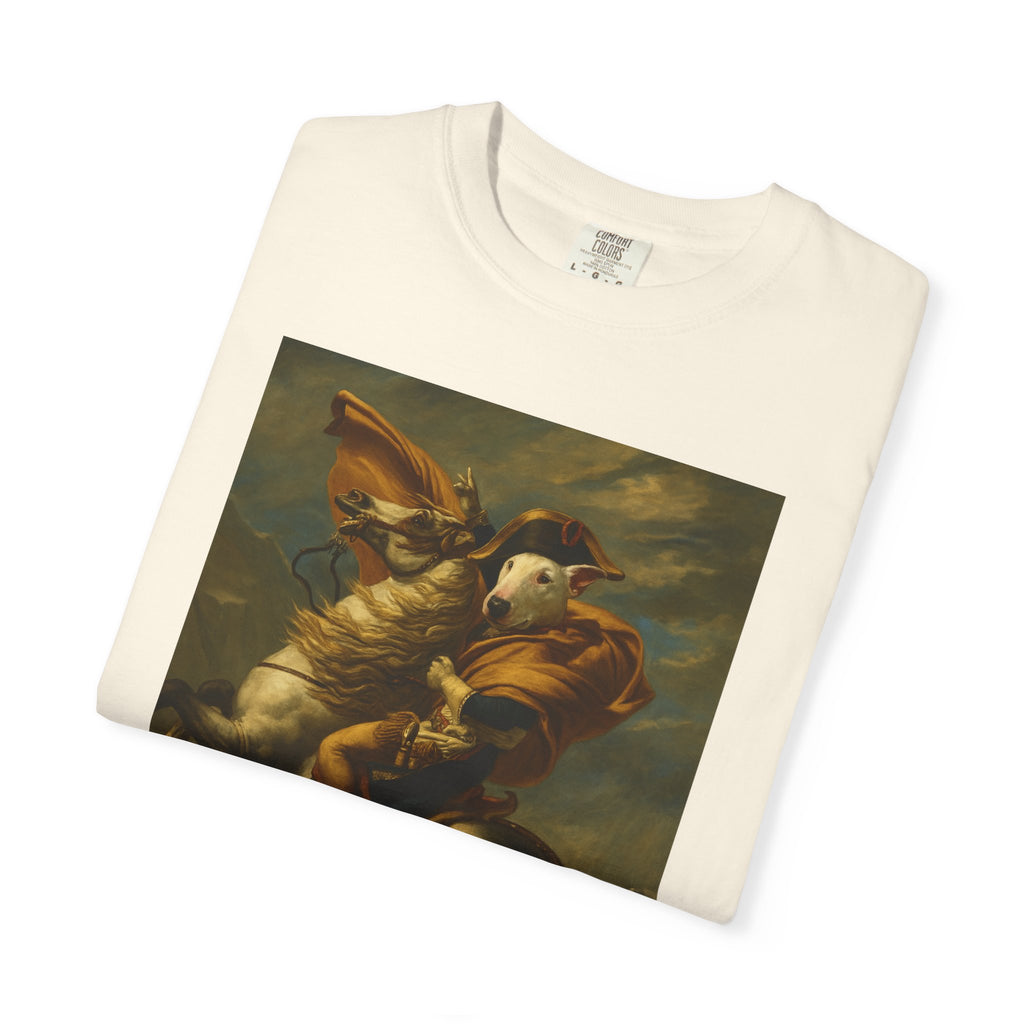 Bull Terrier Napoleon Crossing the Alps — after Jacques-Louis David, 1801 | Garment-Dyed Tee