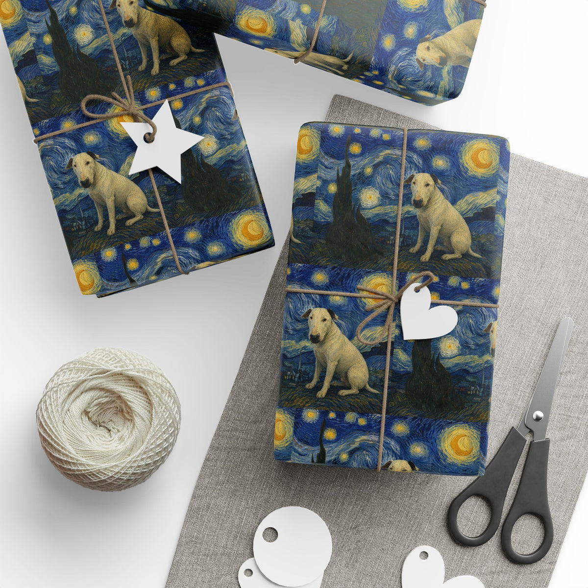 Bull Terrier The Starry Night — after Vincent van Gogh, 1889 | Wrapping Paper