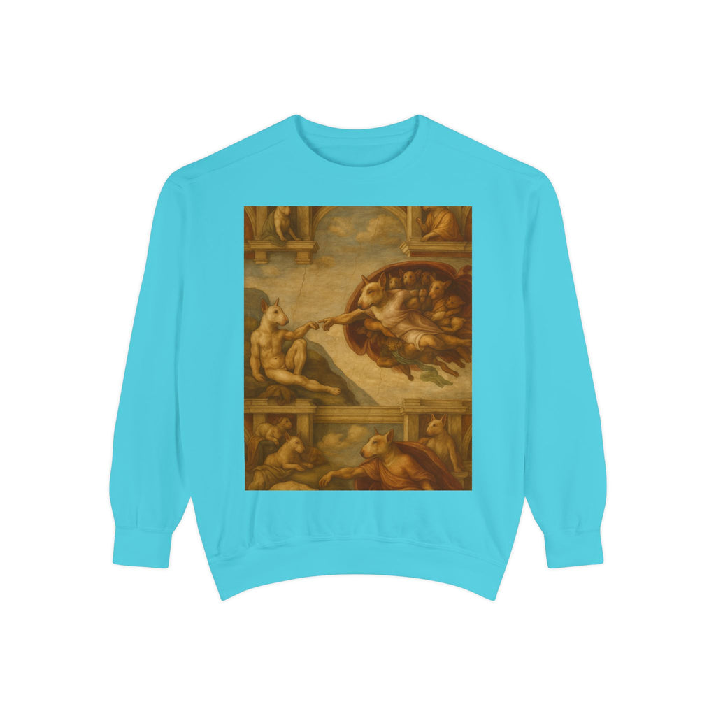 Bull Terrier The Creation of Adam — after Michelangelo, 1512 | Crewneck