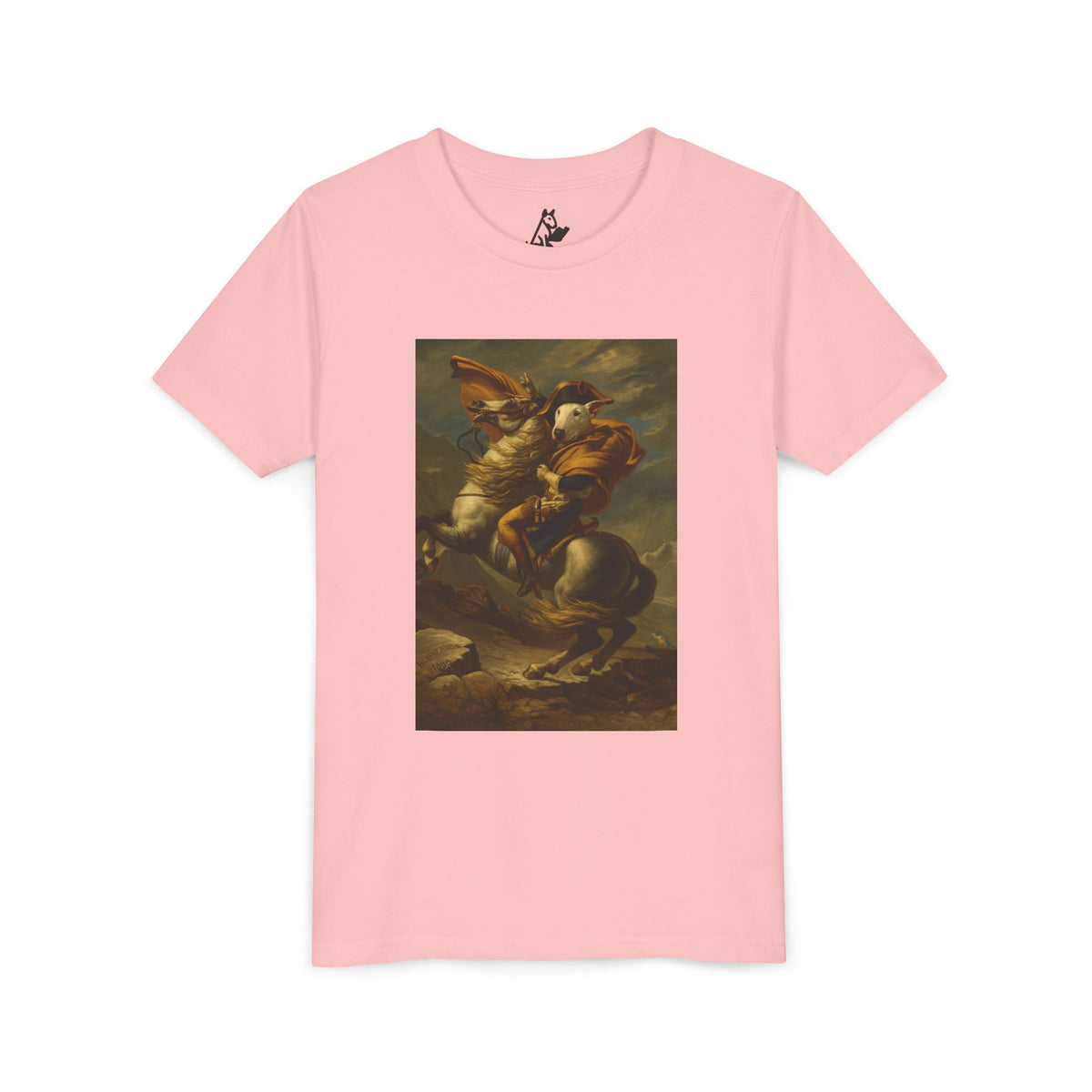 Bull Terrier Napoleon Crossing the Alps — after Jacques-Louis David, 1801 | Youth Tee