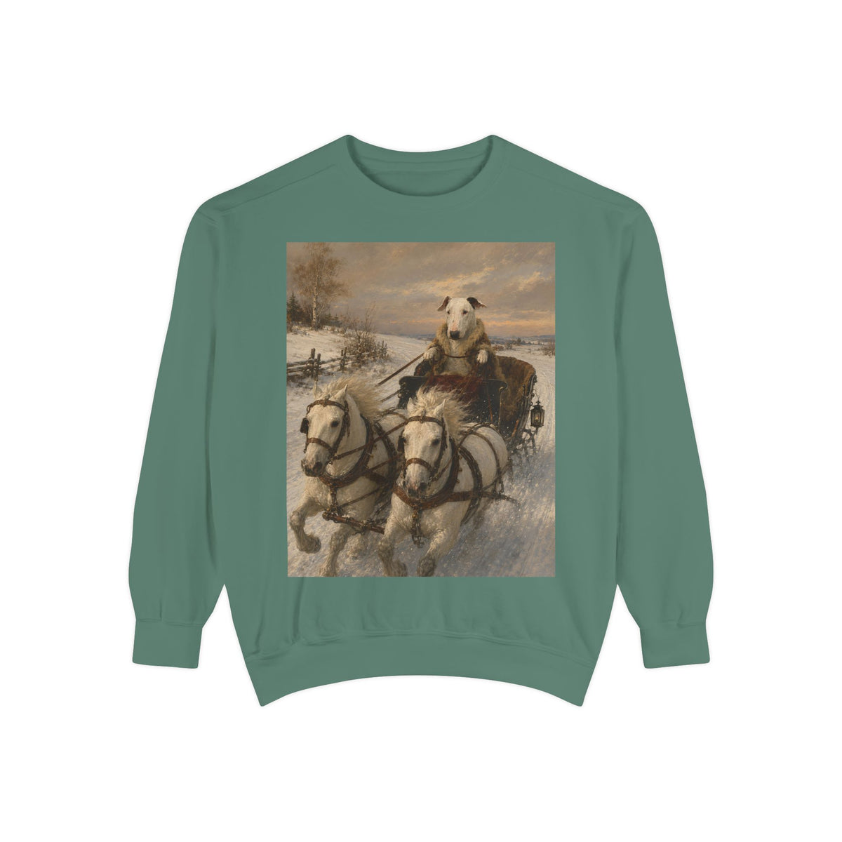 Bull Terrier Sleigh Ride — after Alfred Wierusz-Kowalski, c.1890 | Crewneck