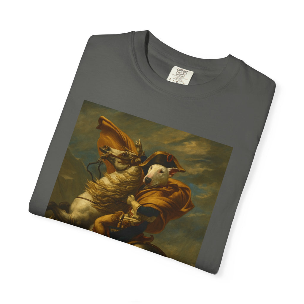 Bull Terrier Napoleon Crossing the Alps — after Jacques-Louis David, 1801 | Garment-Dyed Tee