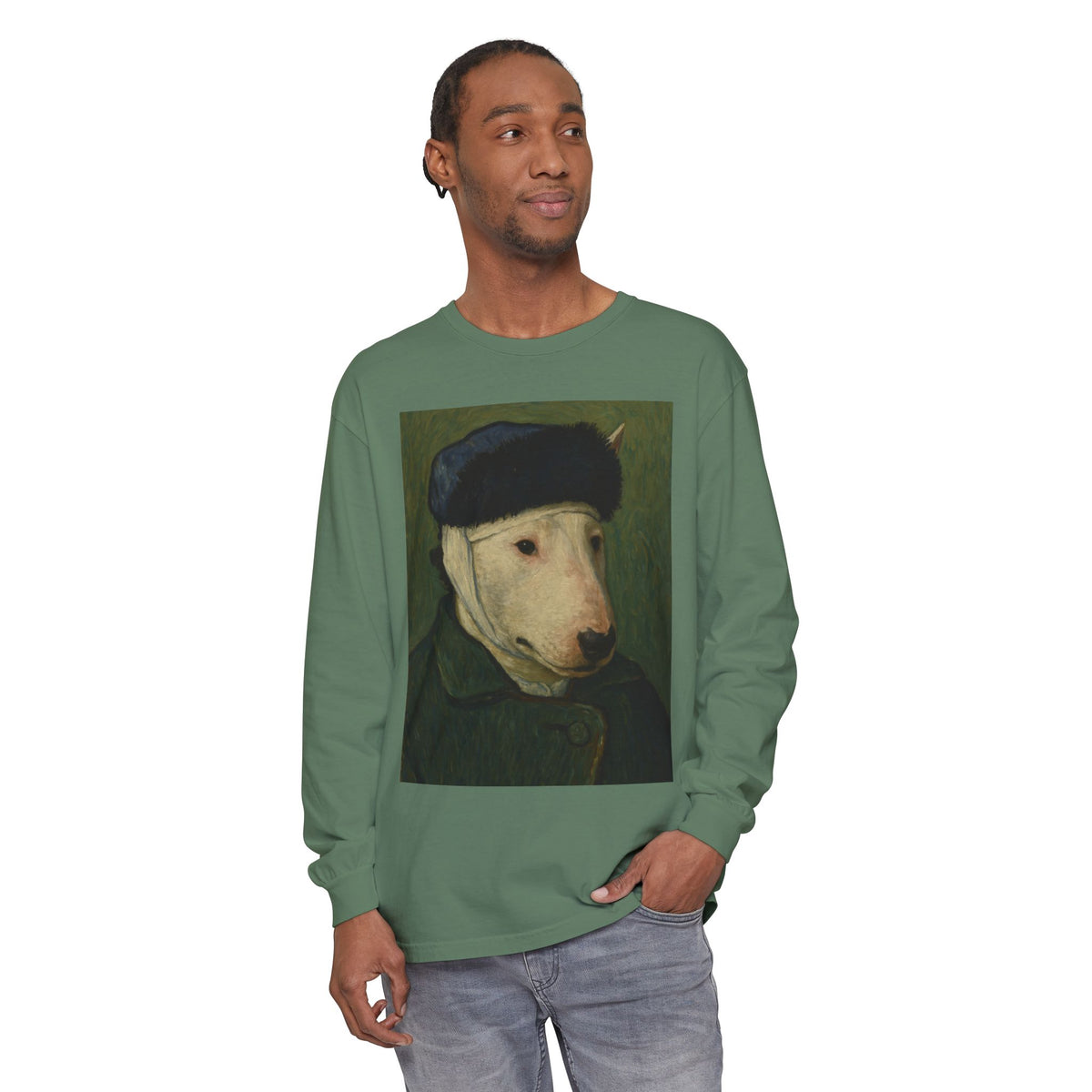 Bull Terrier Self-Portrait with Bandaged Ear — after Vincent van Gogh, 1889 | Long Sleeve