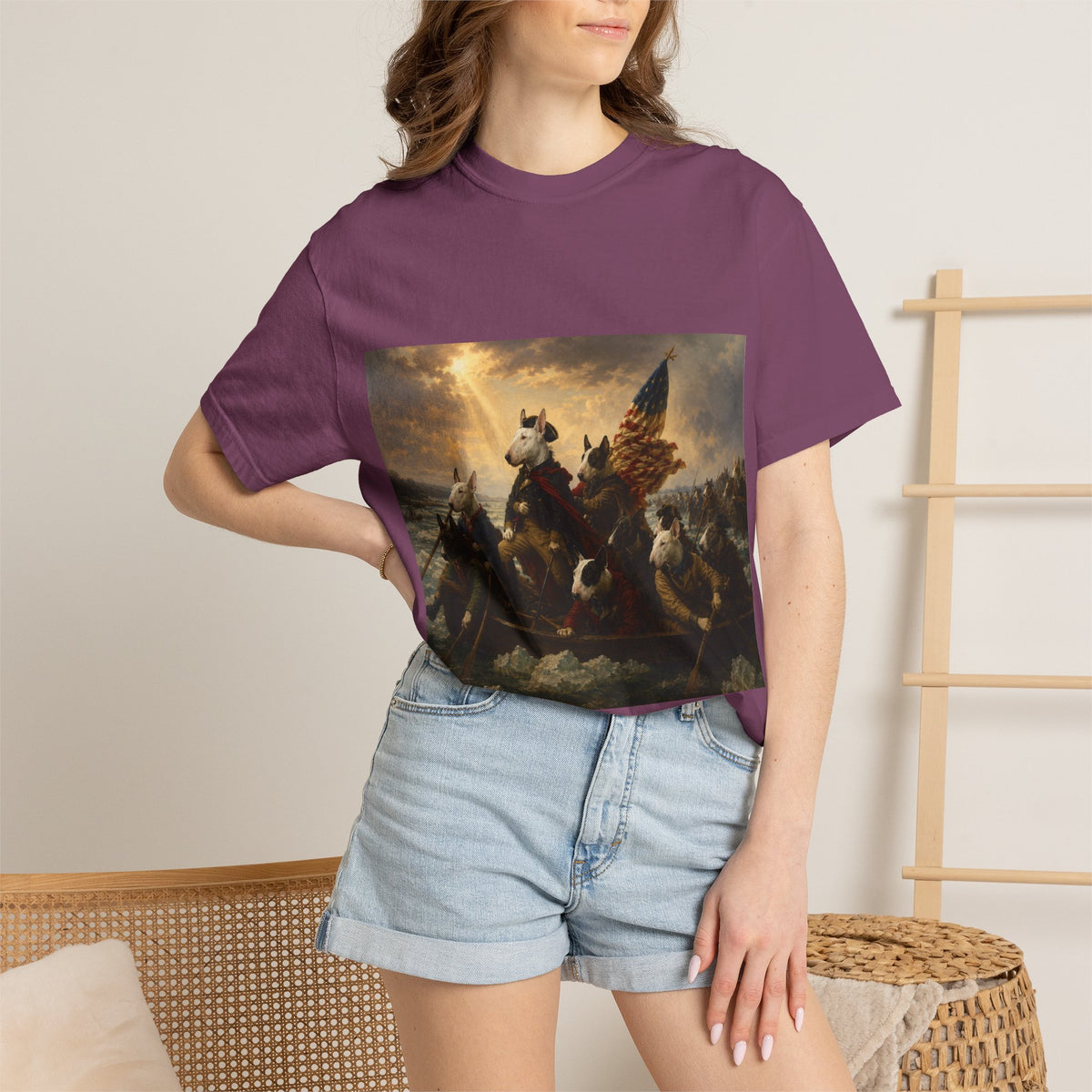 Bull Terrier Washington Crossing the Delaware — after Emanuel Leutze, 1851 | Garment-Dyed Tee