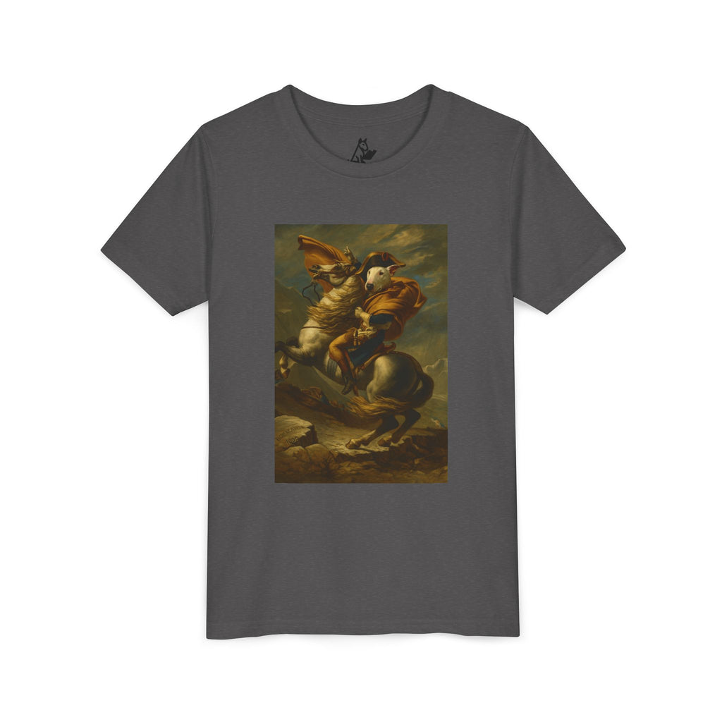 Bull Terrier Napoleon Crossing the Alps — after Jacques-Louis David, 1801 | Youth Tee