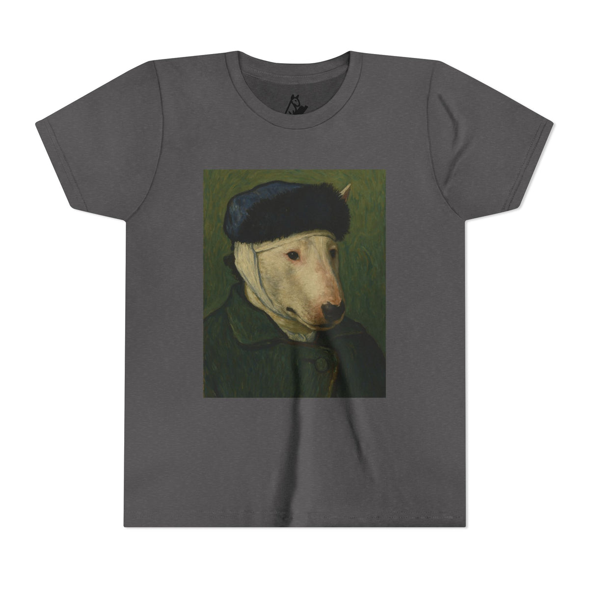 Bull Terrier Self-Portrait with Bandaged Ear — after Vincent van Gogh, 1889 | Youth Tee
