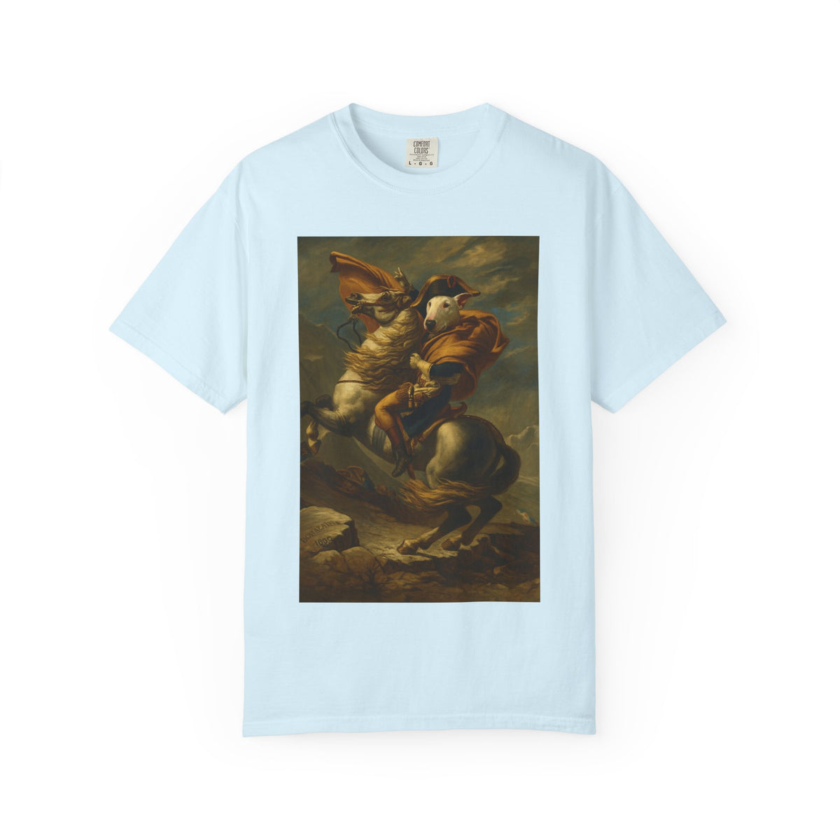 Bull Terrier Napoleon Crossing the Alps — after Jacques-Louis David, 1801 | Garment-Dyed Tee