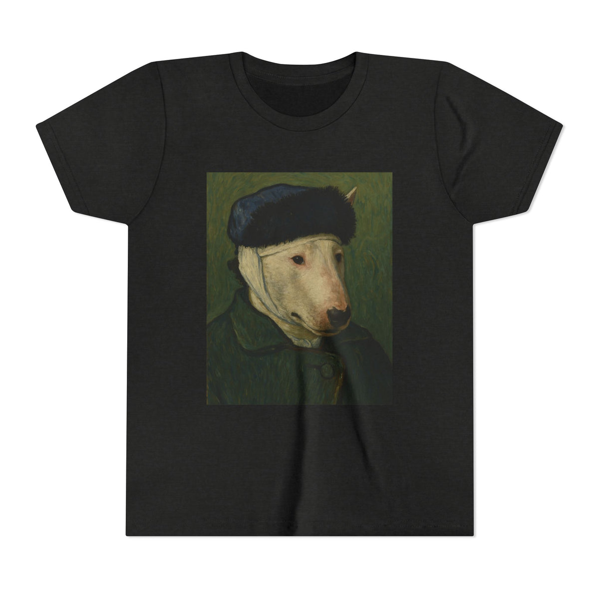 Bull Terrier Self-Portrait with Bandaged Ear — after Vincent van Gogh, 1889 | Youth Tee