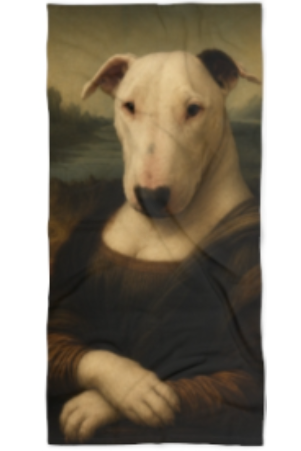 Bull Terrier Mona Lisa — after Leonardo da Vinci, c.1503 | Beach Towel