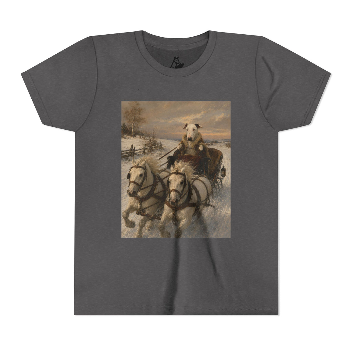 Bull Terrier Sleigh Ride — after Alfred Wierusz-Kowalski, c.1890 | Youth Tee