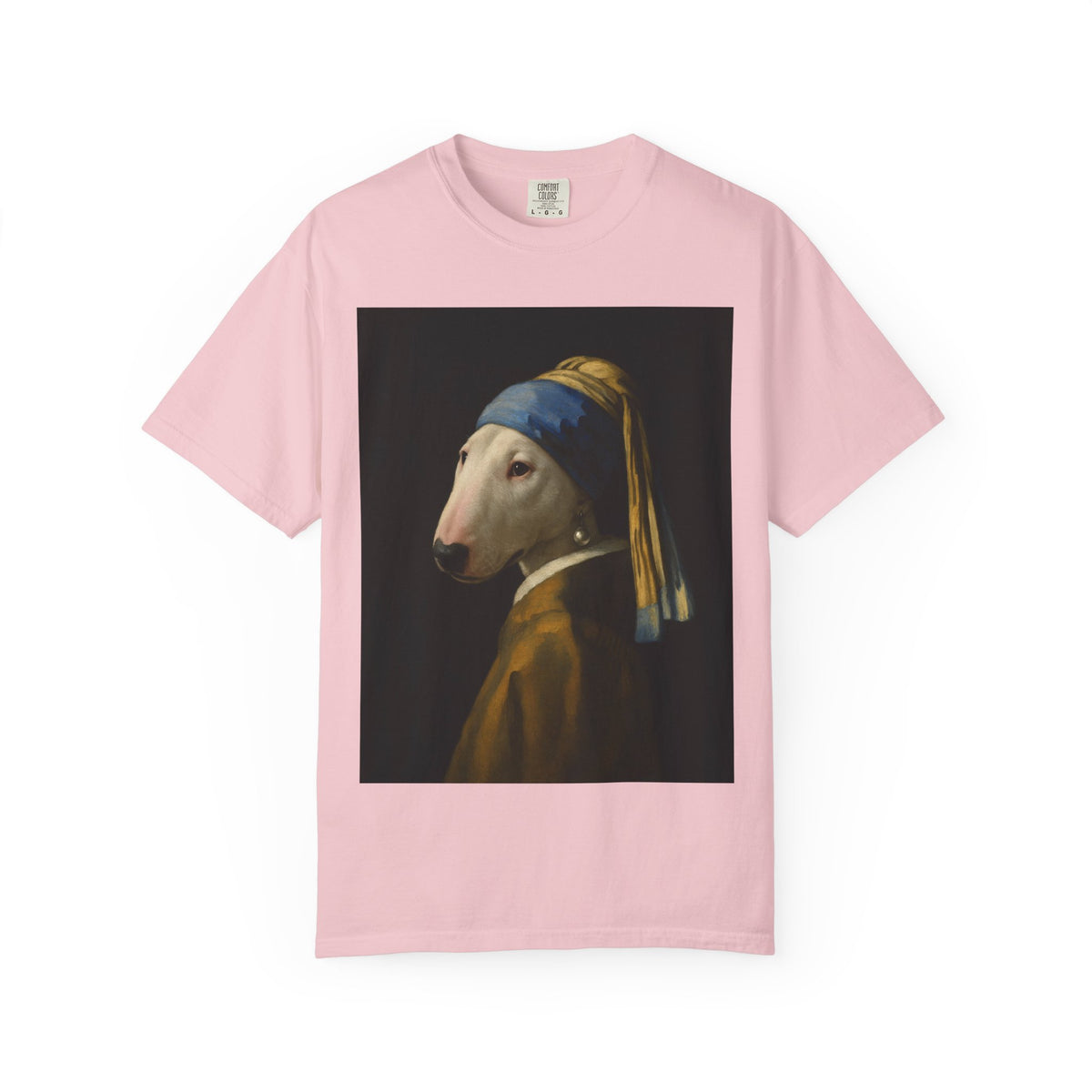 Bull Terrier Girl with a Pearl Earring — after Johannes Vermeer, c.1665 | Garment-Dyed Tee