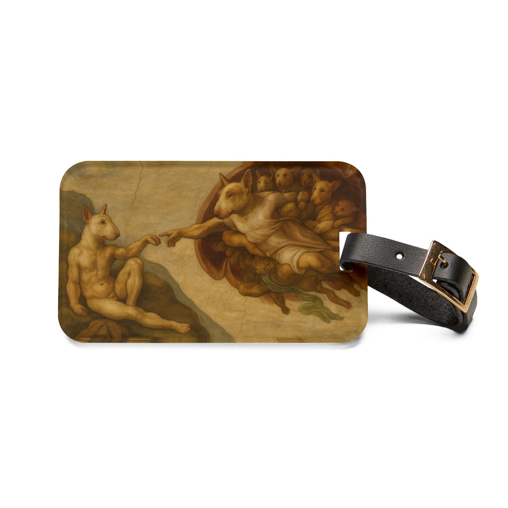 Bull Terrier The Creation of Adam — after Michelangelo, 1512 | Luggage Tag