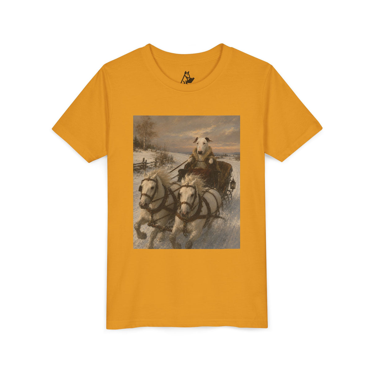 Bull Terrier Sleigh Ride — after Alfred Wierusz-Kowalski, c.1890 | Youth Tee