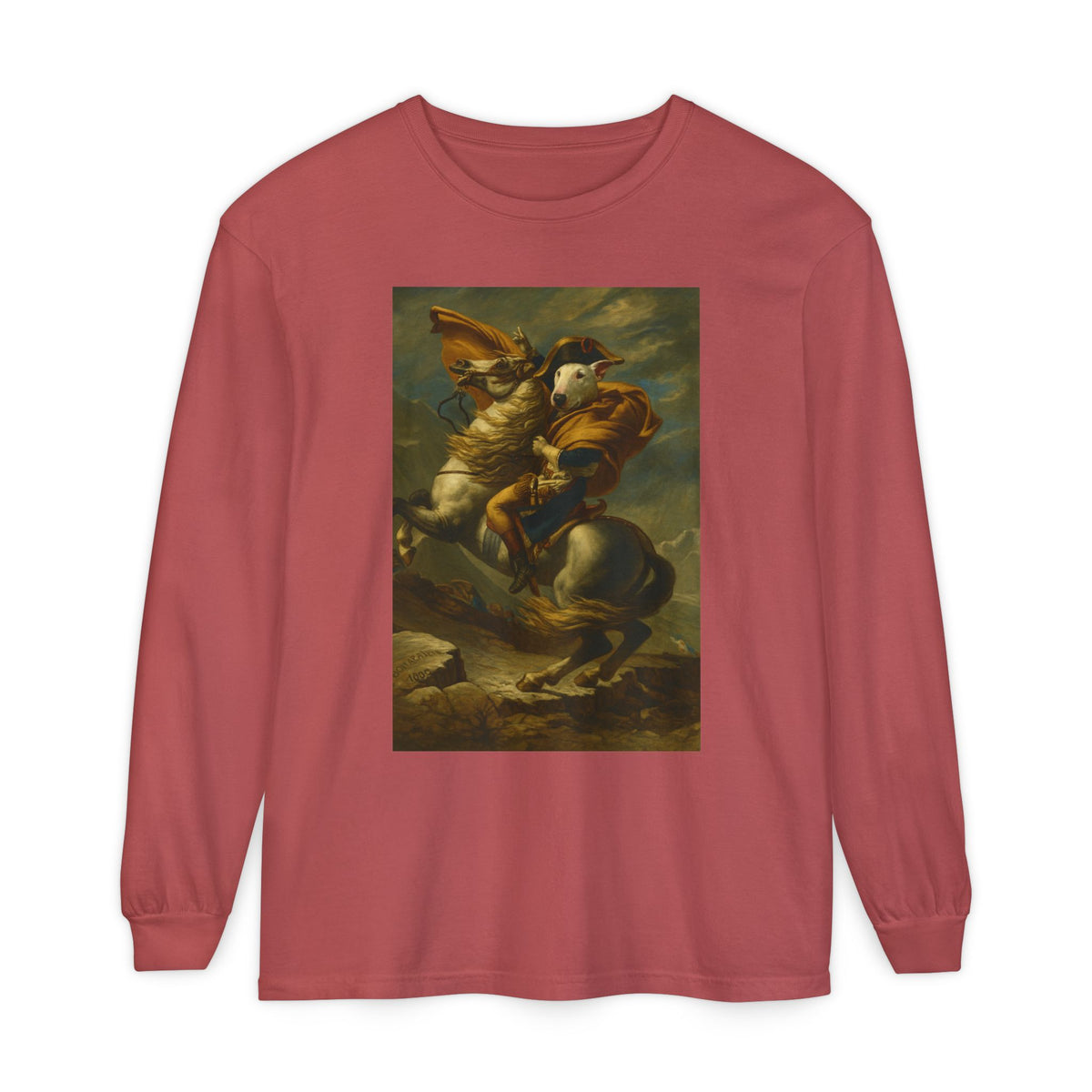 Bull Terrier Napoleon Crossing the Alps — after Jacques-Louis David, 1801 | Long Sleeve