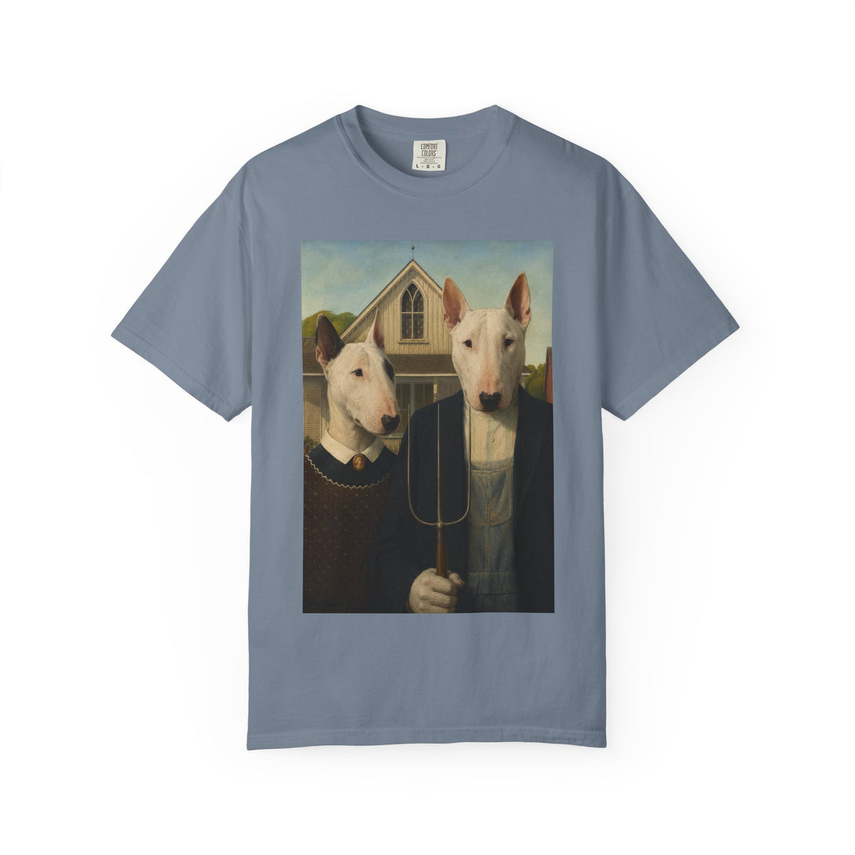 Bull Terrier American Gothic — after Grant Wood, 1930 | Garment-Dyed Tee