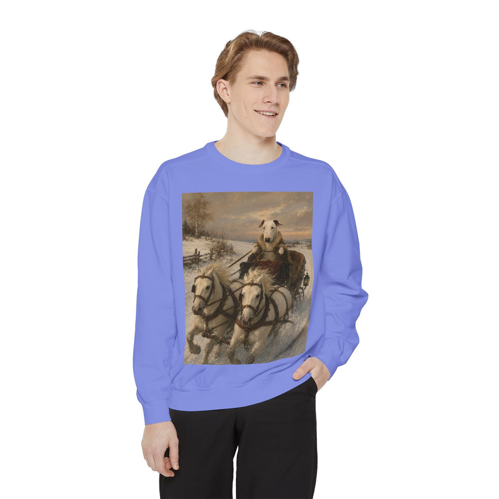 Bull Terrier Sleigh Ride — after Alfred Wierusz-Kowalski, c.1890 | Crewneck