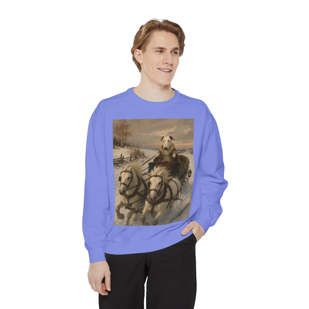 Bull Terrier Sleigh Ride — after Alfred Wierusz-Kowalski, c.1890 | Crewneck