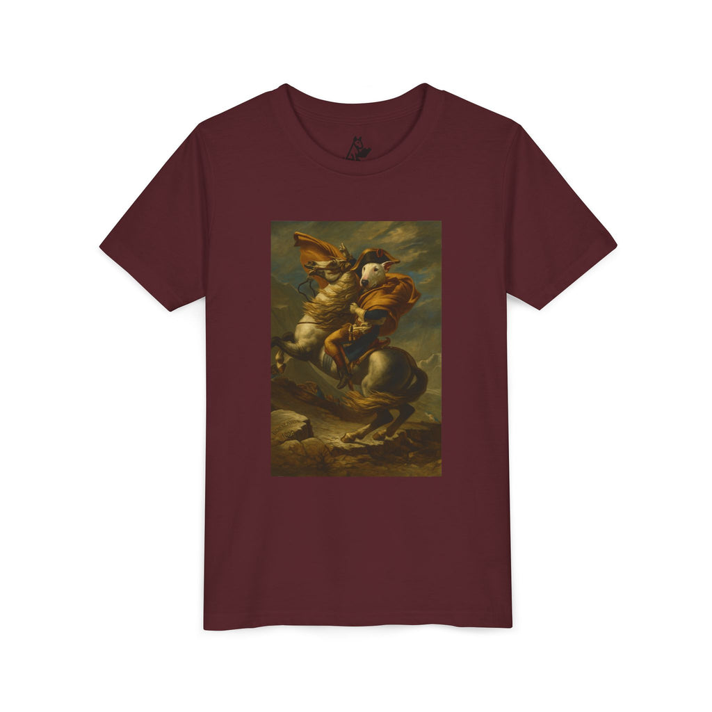 Bull Terrier Napoleon Crossing the Alps — after Jacques-Louis David, 1801 | Youth Tee