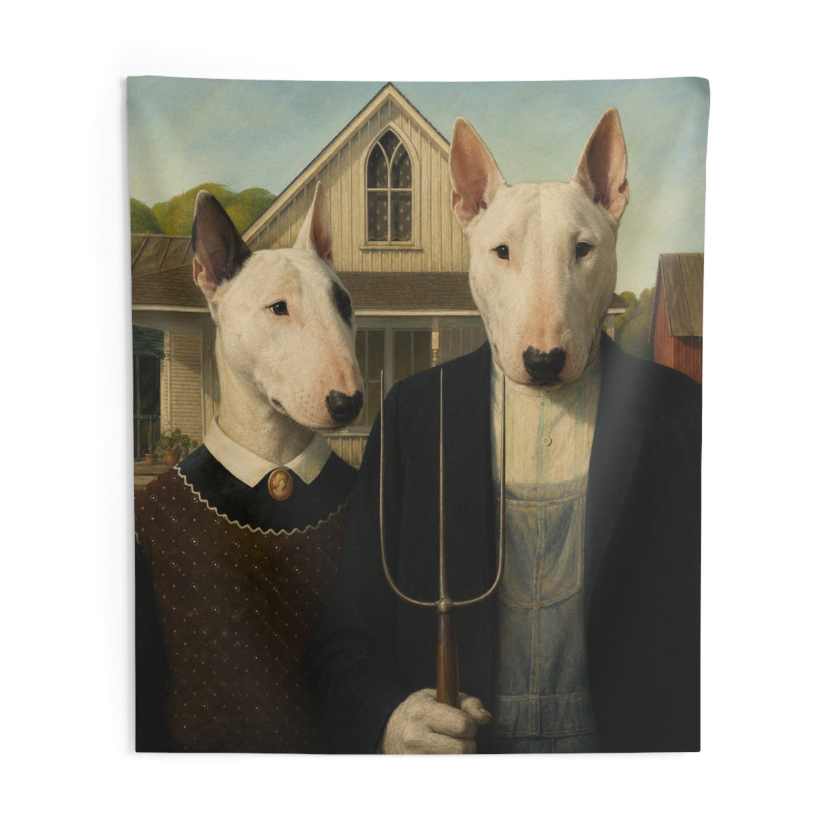 Bull Terrier American Gothic — after Grant Wood, 1930 | Tapestry