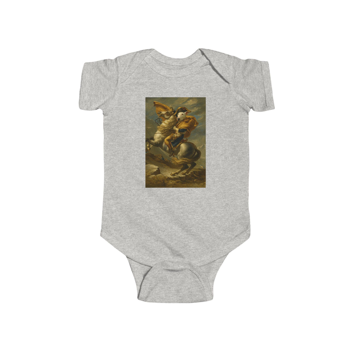 Bull Terrier Napoleon Crossing the Alps — after Jacques-Louis David, 1801 | Bodysuit