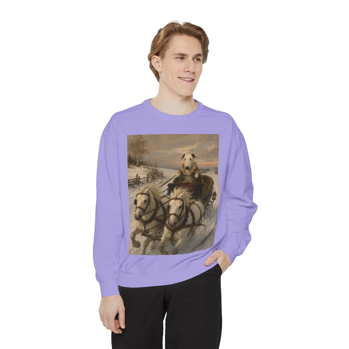Bull Terrier Sleigh Ride — after Alfred Wierusz-Kowalski, c.1890 | Crewneck