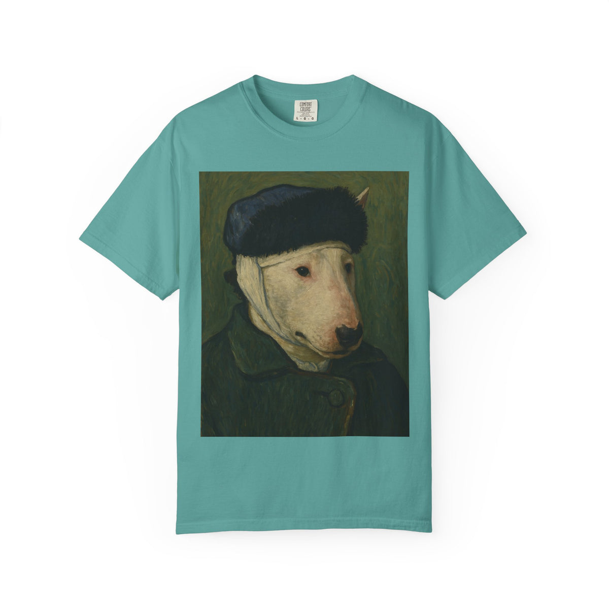 Bull Terrier Self-Portrait with Bandaged Ear — after Vincent van Gogh, 1889 | Garment-Dyed Tee