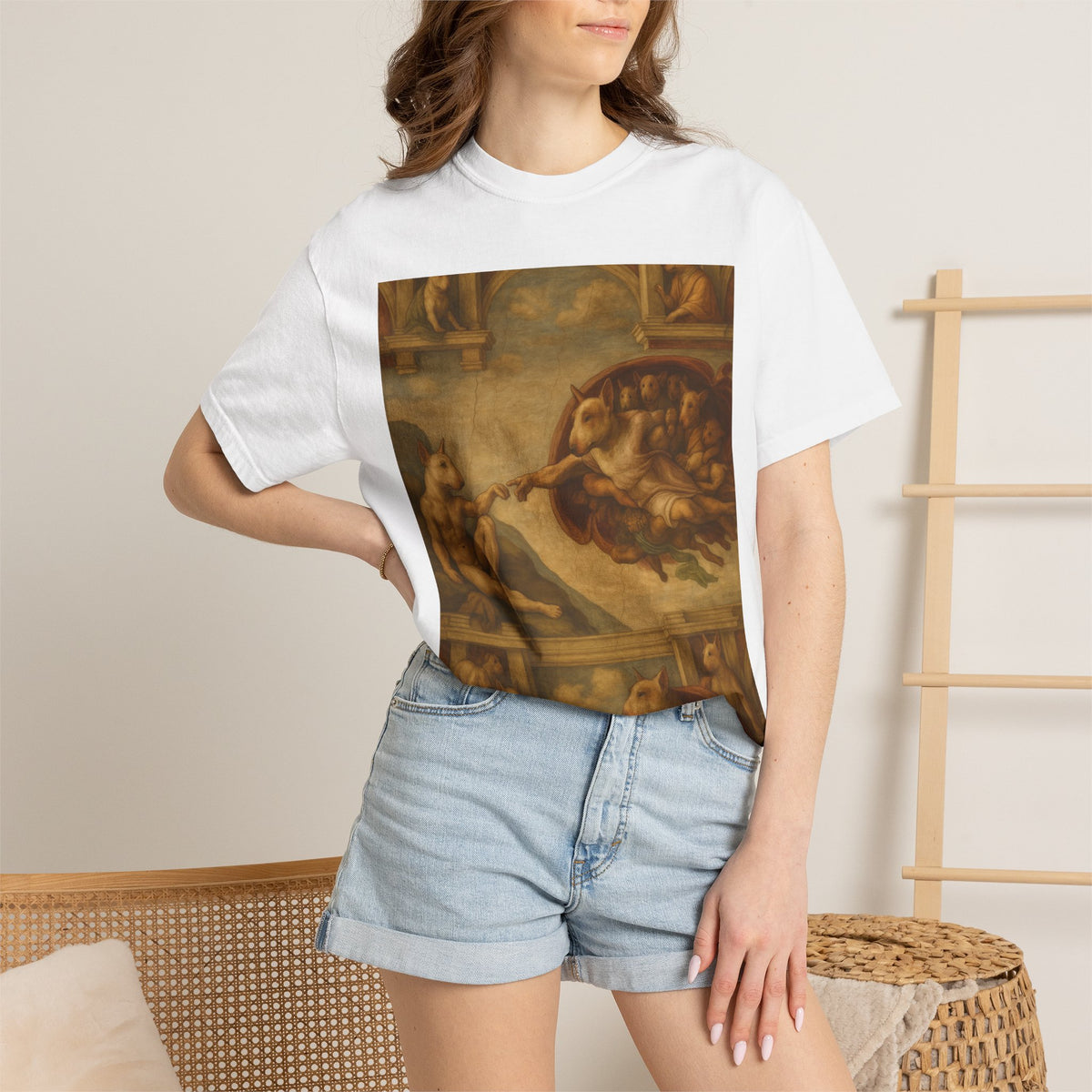 Bull Terrier The Creation of Adam — after Michelangelo, 1512 | Garment-Dyed Tee
