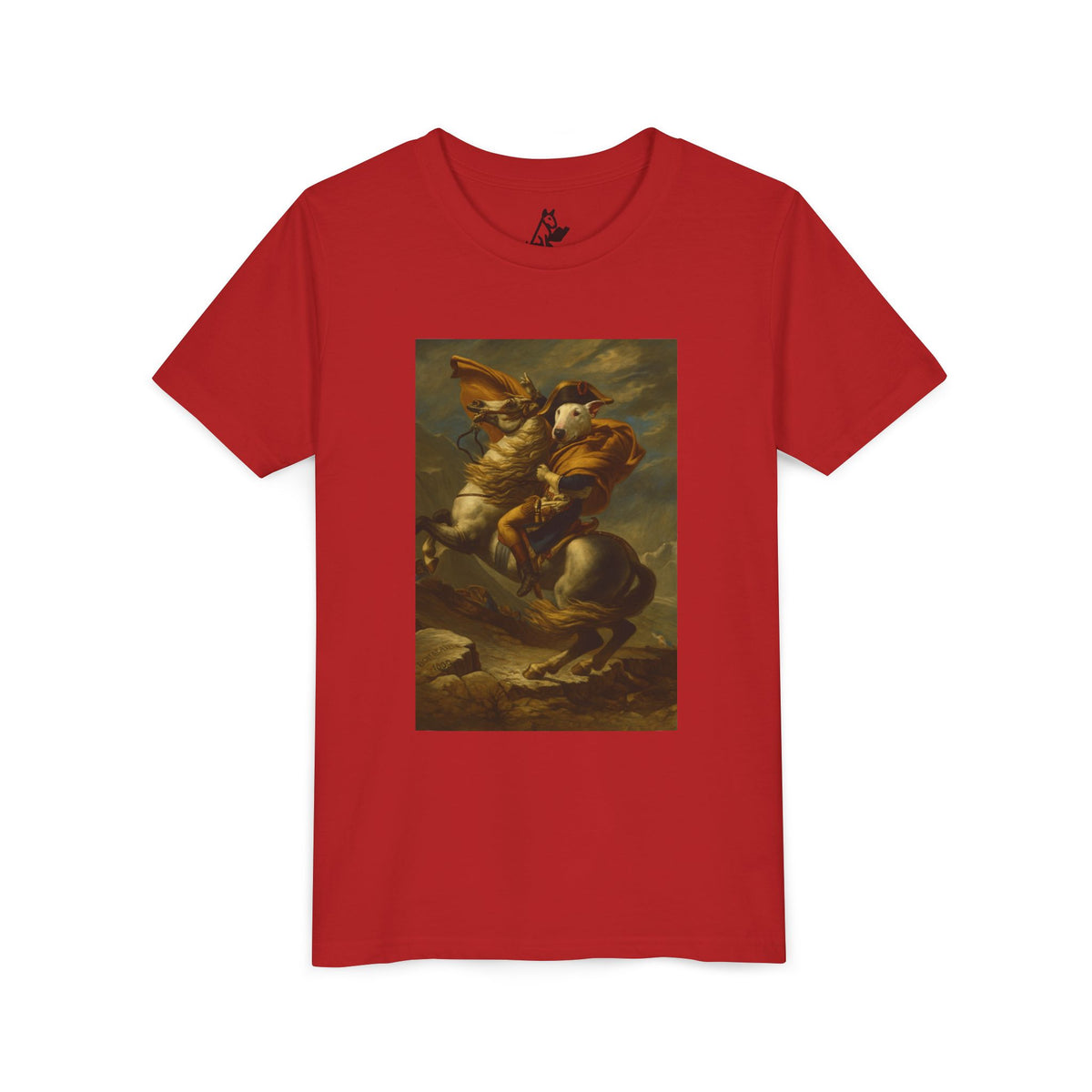 Bull Terrier Napoleon Crossing the Alps — after Jacques-Louis David, 1801 | Youth Tee