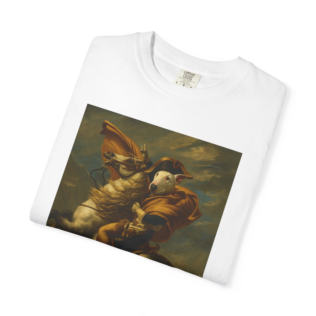 Bull Terrier Napoleon Crossing the Alps — after Jacques-Louis David, 1801 | Garment-Dyed Tee